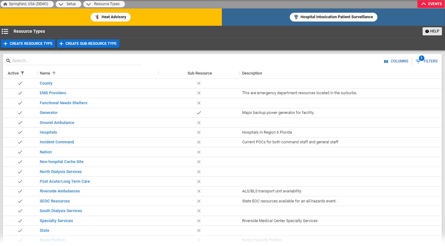 EMResource Setup Resource Types display